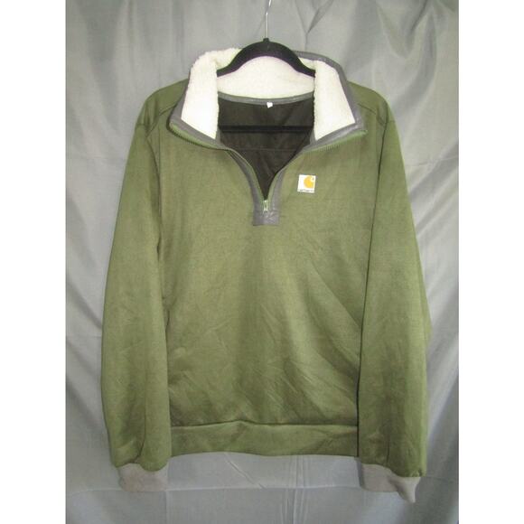 Carhartt Men’s Quarter Zip Pullover Green Sherpa Fleece Lined Sweatshirt XL - Picture 1 of 5